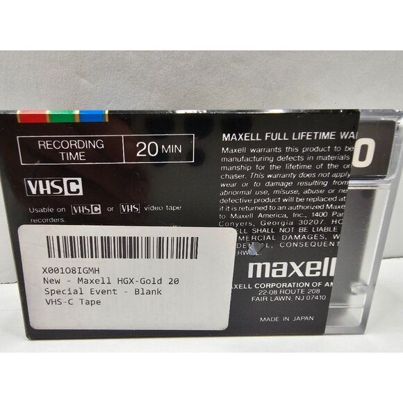 Maxell VHS-C Videocassette TC-20 HGX-Gold 20 Min 1 count - Picture 3 of 4
